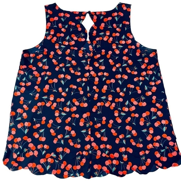 Maison Jules Sleeveless Women’s Cherry layered scalloped hem top Navy medium - Picture 7 of 12